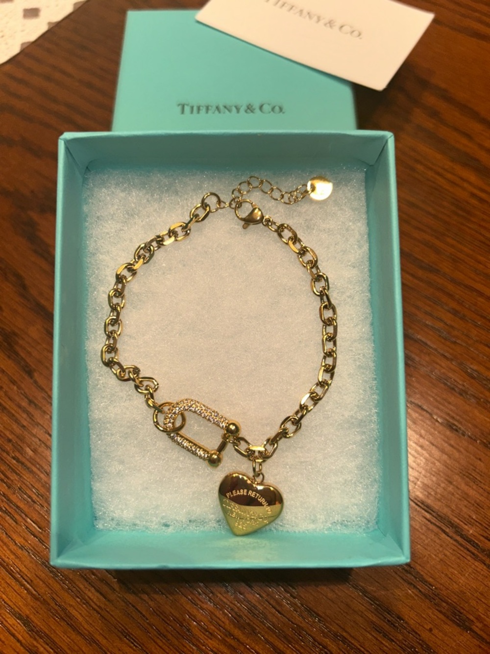Tiffany & Co. Gold Heart Tag Charm Bracelet